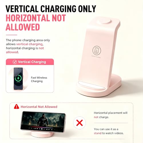 Image of Wireless Charging Station for Samsung /Android, Fast Wireless Watch Charger Station Compatible for Samsung Galaxy S26 Ultra /S25 /S24+ /Z Flip 7 /6 Fold 7 /6, Watch8 /7 /Pro /Active 2 Galaxy Buds3 /2 Pro(Pink)