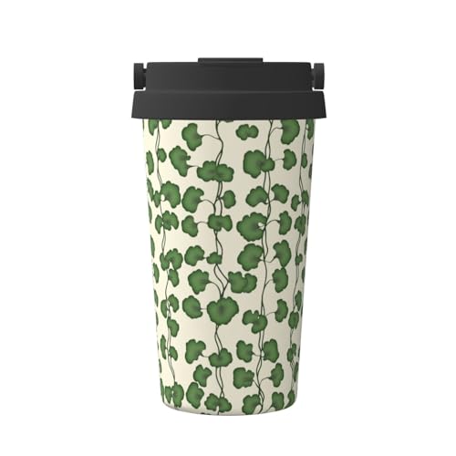 Vertical Vines - Taza de café aislada de acero inoxidable con hojas de ginkgo superpuestas para agua fría y caliente