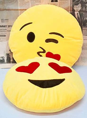 Babique Smiley Emoji Pillow Cushion Soft Toys Stuffed Plush Combo Naughty & Flying Kiss for Sofa Bed Home Office Car Decoration Birthday Gift - 35 cm (Heart Eye & Flying Kiss)