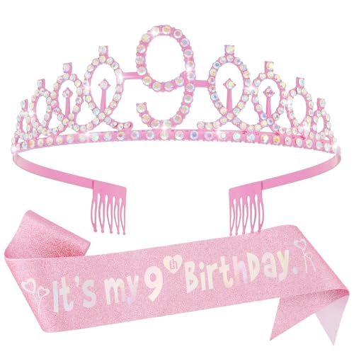 Canitor Birthday Decorations for Girls - Crown Tiara Sash Set and Headband Gift