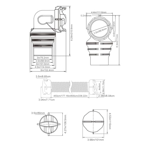 Image of Tissting RV Sewer Hose Extension Kit with 90 Swivel Fitting, PP Wear Resistance Heavy Duty Sewer Hose Extension Kit for Camper Motorhome Caravan(4.5m), default