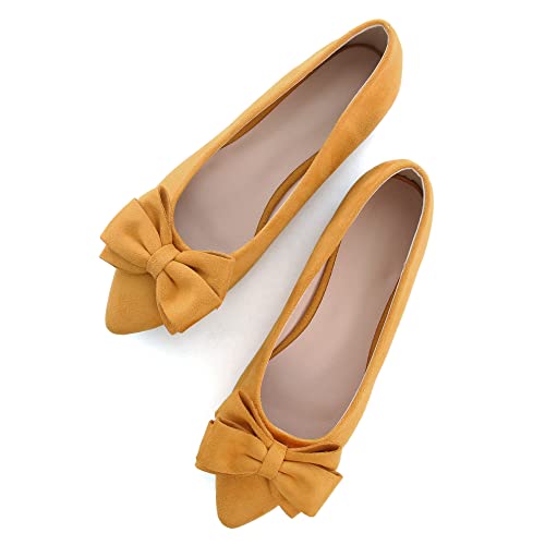 Image of SAILING LU Womens Bowknot Ballet Flats Pointy Toe Suede