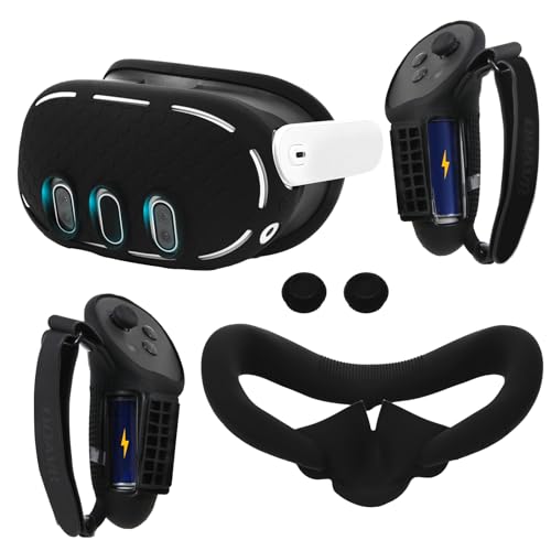 OOAVR VR Headset Protective Accessory Set for Meta/Oculus Quest 3 Accessories,VR Controller Grips Cover,VR Shell Cover,VR Silicone Face Pad,VR Thumbstick Covers(Black)