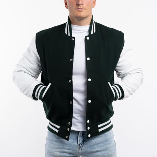 Image of Varsity Base Letterman Jacket (16 Color Options) S to 5XL (Wool, Leather Sleeves)