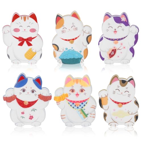 Image of 6 Pieces Cat Kitchen Sponges Lucky Cat Design Sponges Fun Non-Scratch Scrub for Washing Dishes Pots Pans and Household Cleaning Supplies for Kitchen Dishes Furniture Gifts