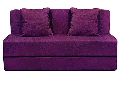 Image of Aart Store Sofa Bed | 4x6, Purple Color- Two Seater | Space Saving Foldable Sofa Cums Bed with Removable Washable Jute-Fabric Cover