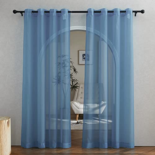 Image of NICETOWN Voile Sheer Stone Blue Curtains 84 Inches Long, Grommet Airy & Lightweight Window Treatment Translucent Elegant Drapes for Living Room /Bedroom, W54 x L84, 2 Panels