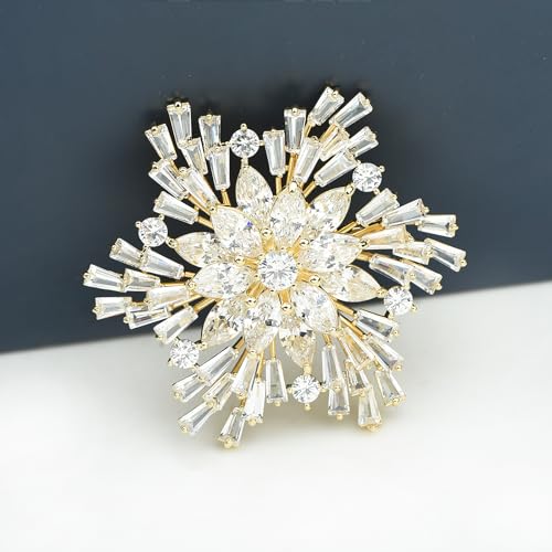 Image of Women's Cubic Zircon Snowflake Brooch Pins Elegant Clear Crystal Ice Flower Lapel Pin Breastpin