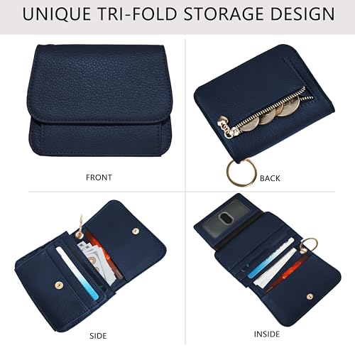Image of Keychain Wallet for Women,RFID Wristlet Wallet with Beaded Strap | Tri-Fold Design,6 Card Slots,ID Window,Zipper Coin Pocket,Lightweight Carry