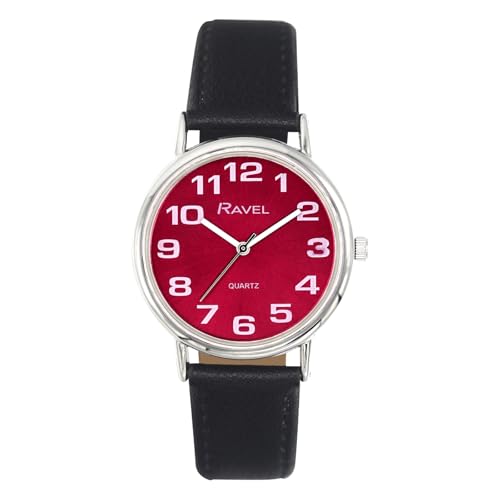 Ravel - Unisex - Armbanduhr mit großen Ziffern - Schwarz/Silbernes Ton/Kastanienbraunes Zifferblatt mit Sonnenschliff - Analoges Quarzwerk - R0105.51.1