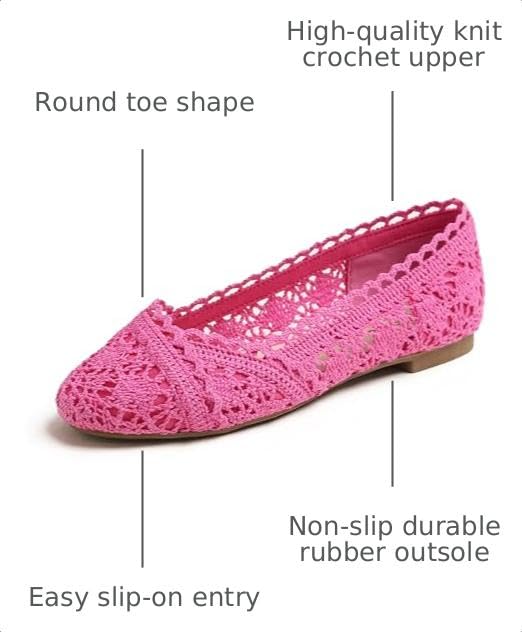 Image of FEVERSOLE Women's Comfort Breathable Knit Crochet Shoes Lace Ballet Flats