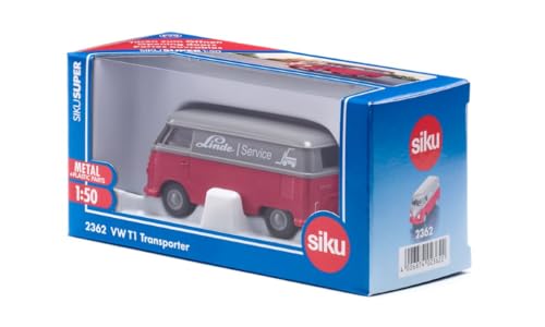 siku 2362, VW T1 Transporter, 1:50, Metall/Kunststoff, Rot/Grau, Spielzeug-Auto, Türen zum Öffnen, Anhängerkupplung