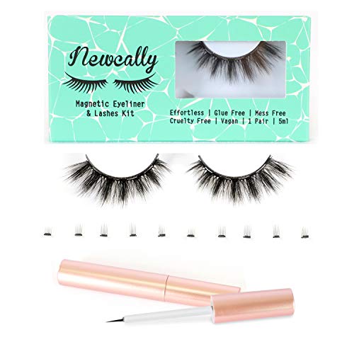 Newcally Magnetic Eyeliner and Lashes Kit Dramatic Pack with Anchor Magnets for Extra Hold