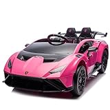 Astrivia Lamborghini 24V Kids Electric Car Toy Car, Electric Vehicle for Kids with Remote Control, LED Lights, Foam Front Wheels, 360° Spin, Dynamic Music USB Port, Drift Feature, Ages 3-8 (Pink)