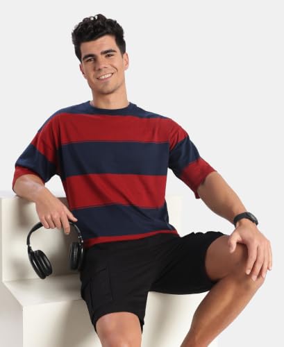 Image of Jockey UM24 Men Super Combed Cotton Rich Striped Oversized Tshirt