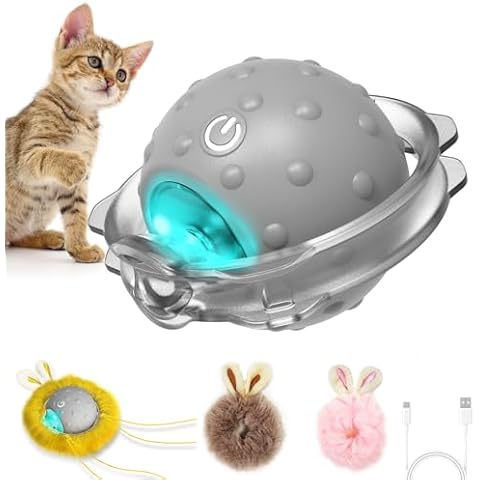 Sofolor Motion Activate Interactive Cat Toys - Automatic Moving Ball Toys for Indoor Cats, Self Rotating Ball with Lights, Electric Cat Mice Toys, USB Rechargeable, Auto On/Off Cover