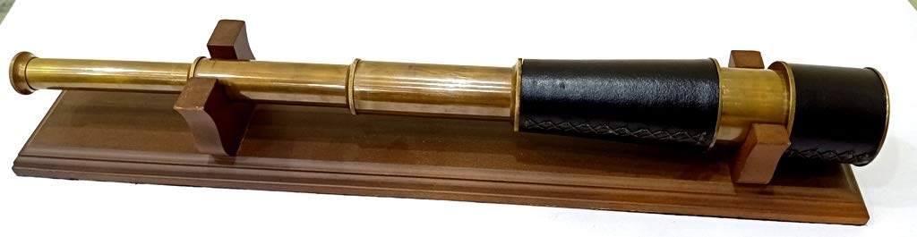 Cannocchiale vintage, marrone antico, lunghezza 45,7 cm, fatto a mano, da collezione, con base in legno