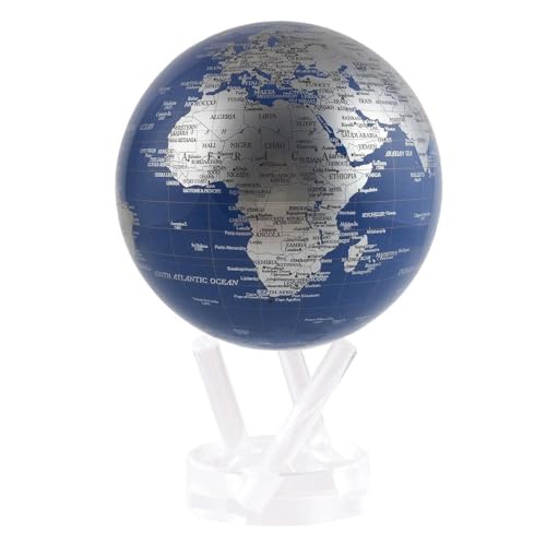 MOVA Globe – Blue and Silver 4.5” | Solar-Powered Spinning Decor for Desk | Self-Rotating Modern Earth Globe | No Batteries Required