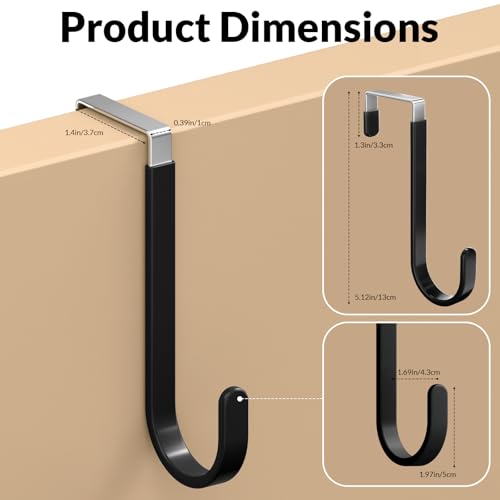 CEHIFIA Over The Door Hooks 4 Pack, Heavy Duty Door Hanger Hooks for Towels, Coats & Bags, Stainless Steel Over Door Hook Hanger for Bathroom, Bedroom & Closet, Fits Doors Up to 1.4" Thick by CEHIFIA - Used condition - Image 2