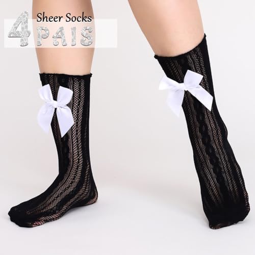 Image of Campsis Lace Socks Black Mesh Lace Socks Lolita Dress Sock for Women and Girls(4 Pairs)