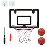 ATHULYA バスケットゴール バスケットゴール 子供用 バスケットボール おもちゃ 室内 屋外兼用 ボール 2個 耐衝撃スポンジ ドア掛け 壁取り付 ミニバスケットボード玩具 ダンクシュート可 折り畳み式 収納便利 ストレス解消 レジャー ファミリースポーツセット (黒, 24cm)