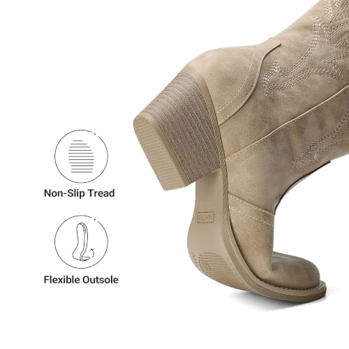 Image of DREAM PAIRS Women's Cowboy Cowgirl Western Boots | Embroidered Pointed Toe Low Heel Mid Calf Boot for Theme Party Country Concert