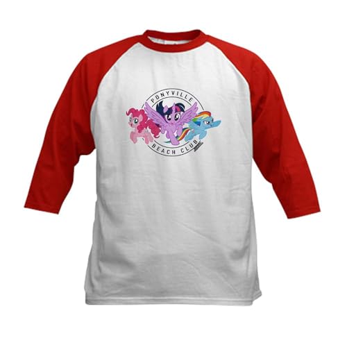 CafePress MLP Ponyville Beach Club Baseball Jersey Kids Cotton Baseball Jersey, 3/4 Raglan Sleeve Shirt Red/White