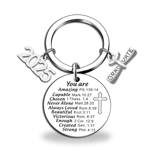 igvean Class Of 2025 Graduation Keychain Gifts for Him Her Inspirational Graduation Keepsakes Gifts for Student Teen Boy Girl Son Daughter Phd Master Degree High College Christian KeyRing