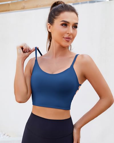 Strappy Sports Bras for Women High Support Open Back Workout Tops Longline Tank Top with Built in Bra Yoga Crop Bras3