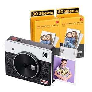 KODAK Mini Shot 3 Retro 4PASS 2-in-1 Instant Digital Camera and Photo Printer (3×3 inches) + 60 Sheets Cartridge Bundle, White