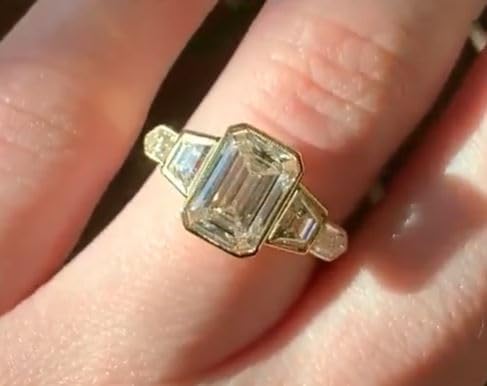 Bezel Set Five Stone Ring, Emerald Cut,Diamond Engagement Ring,14 KT Gold Plated,Wedding Ring For Women,Gifted For Her,Size 3-12.