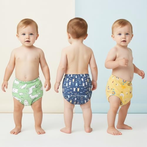 Image of Bembika Baby Training Pant Soft Cotton Reusable Potty Training Pants For Kids Leak-Resistant, Padded Underwear For Babies To Support Diaper Free Transition (M Size For 12-18 Months Pack Of 3)