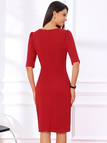 Image of Allegra K Ruched Dress for Women's Short Sleeve Business Work Dress Trendy
