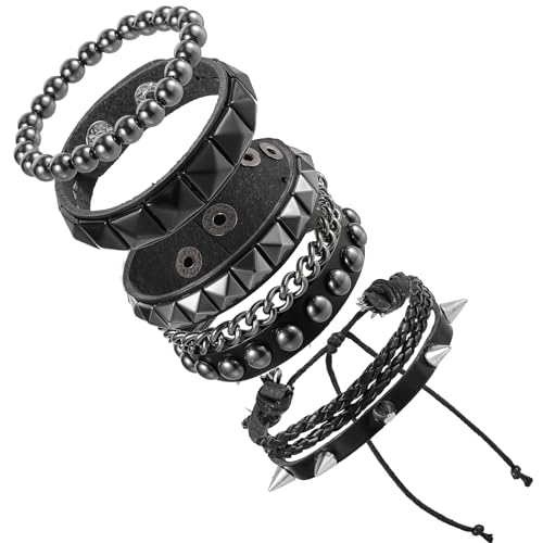 4 PCS Bracelets en Cuir Cloutés Bracelet Gothique Noir Clouté Bracelet Punk Rock Bracelet en Cuir Gothique Bracelet des Années 80 Accessoires de Bijoux Punk pour...