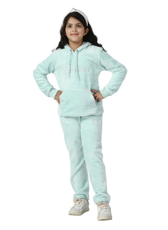 Image of Girls Fur Night Suit | Regular Fit Design | Hooded Neck | Full Sleeve Set for Girl's Yoga, Joggers, Gym, Active Wear For Girl's