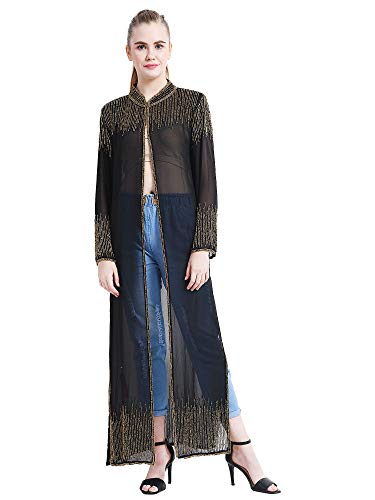 Image of Matelco Women Georgette Floor Length Hand Embroidered Embellished Longline Front Open Shrug Dress