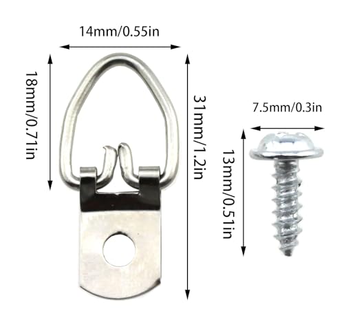 Image of 60PCS Picture Hanging Hardware D Ring Metal Picture Hook with Screw Suitable for Hanging Wooden Frame Picture Frame Small Mirror Clock