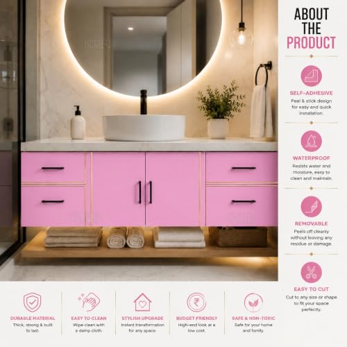 Image of HOME13 Pink Wallpaper Peel and Stick Pink Contact Paper Removable Self-Adhesive Wallpaper Matte Contact Paper for Cabinets and Drawers Girls Bedroom Vinyl Wall Paper (20x120 Inch)