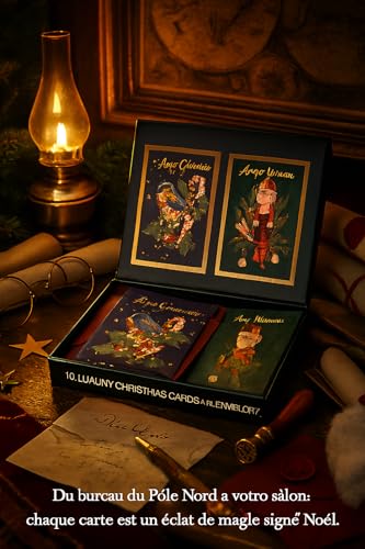 Générique Set mit 10 luxuriösen Weihnachtskarten mit Umschlägen – elegante festliche Designs, goldfarbene Ornamente, ideal für Neujahrswünsche, FSC-zertifiziert (blau)