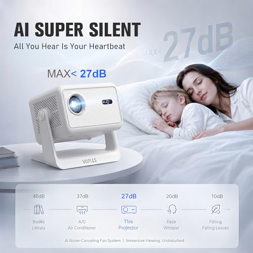 Image of 【Officially-Licensed APP & 3200 ANSI】4K Mini Outdoor Projector with WiFi and Bluetooth, VOPLLS Smart Portable Wireless Movie TV Projector for Home /Gaming /Bedroom