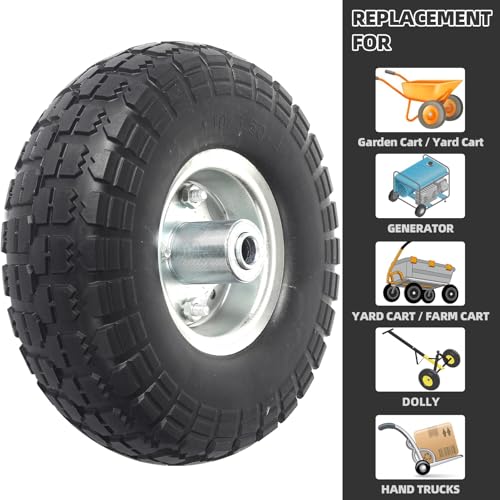 ar-pro 4-pack 10-inch solid rubber tire wheels - replacement 410350-434 flat free tire with 5834 bearings 2234 offset hub - perfect for lawn garden cart hand truck wheelbarrow utility cart