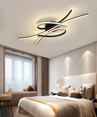 Plafonnier LED moderne ovale noir et or de 80 cm avec sa télécommande chic