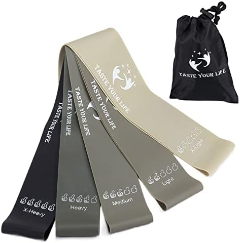 Taste Your Life Resistance Bands for Strength Training, Exercise and Fitness, Stretching, Pilates, Yoga, Exercise Workout Bands for Women and Men Set of 5 (Gray Gradient)