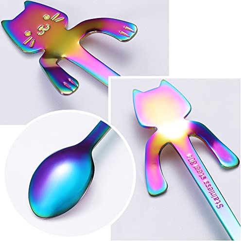 Cat Spoon Coffee Tea Spoon Set, ESRISE Stainless Steel Mini Cute Kitten Stirring Teaspoons for Dessert Drink Mixing Milkshake (Multicolor)