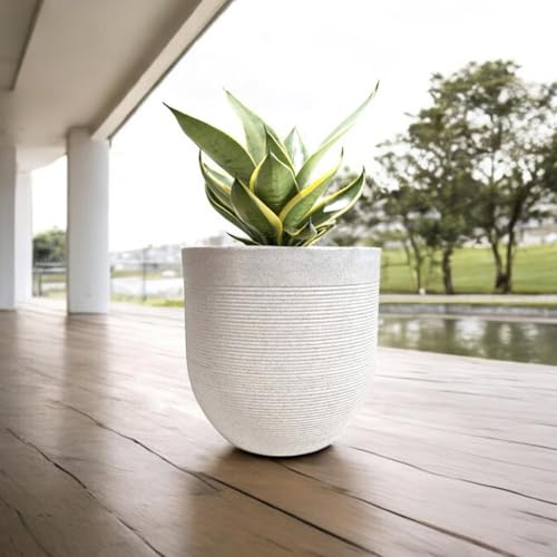 Image of Amazon Brand - Umi 10 Inch Large Plastic Planter Pot for Indoor Outdoor Plants | Big Size Garden Gamla UV Resistant Polymer Flower Pot | White Decorative Pot for Balcony, Garden, Terrace & Home Decor