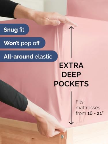 Image of Extra Deep Pocket Queen Size Sheet Set - Breathable & Cooling - Baby Pink