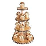 Hanson and Bennett Wooden Cupcake Stand - Smooth, Finished Rustic Cupcake Stand for Wedding and Baby Shower, Elegant Wood Cup Cake Stand Display Tower and Holder, 4 Tier Wood Slice Tray Decorations