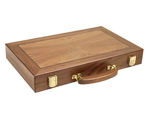 15-inch Wood Backgammon Set - Walnut Burl Board - Inlaid Veneer Field