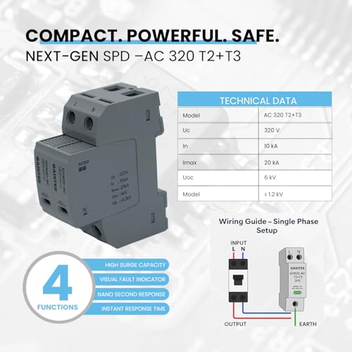 Image of Surge Protector 2 Pole T2+T3, Fine-Level Type 3 Surge Protection, Safeguards Sensitive Electronics, Residual Lightning & Power Surge Safety Device (AC /T2+T3 2 Pole)