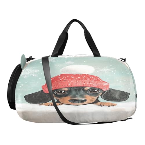 Snowflake Black Dog Kids Travel Duffel Bag for Boys Girls Overnight Weekend Tote Bag with Shoes Compartment for Trip Beach Swim2